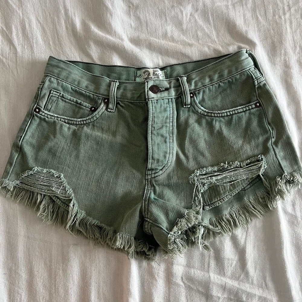 free people green denim shorts